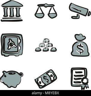 Bank Icons Freehand 2 Color Stock Vector