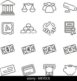 Bank or Saving Money Icons Thin Line Vector Illustration Set Stock Vector