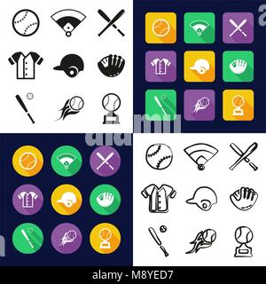 Baseball All in One Icons Black & White Color Flat Design Freehand Set Stock Vector