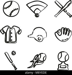 Baseball Icons Freehand Stock Vector