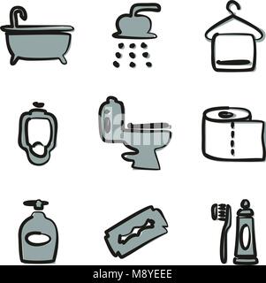 Bathroom Icons Freehand 2 Color Stock Vector