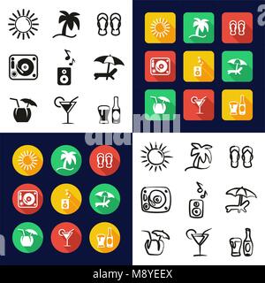 Beach Bar All in One Icons Black & White Color Flat Design Freehand Set Stock Vector