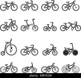 Bicycle or Different Types of Bicycle Icons Thin Line Vector Illustration Set Stock Vector
