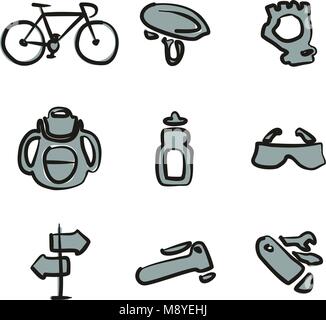 Biking Icons Freehand 2 Color Stock Vector