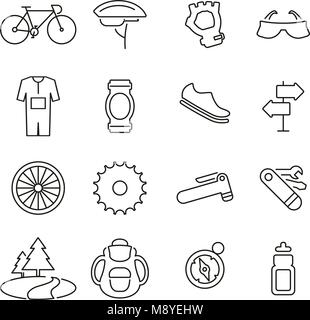 Biking Sport & Equipment Icons Thin Line Vector Illustration Set Stock Vector