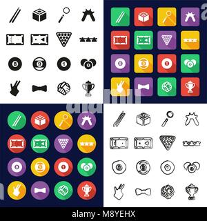 Billiards All in One Icons Black & White Color Flat Design Freehand Set Stock Vector