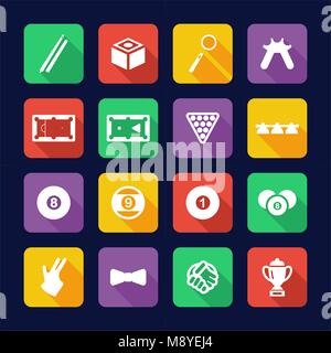 Billiards Icons Flat Design Stock Vector