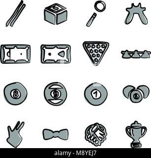 Billiards Icons Freehand 2 Color Stock Vector