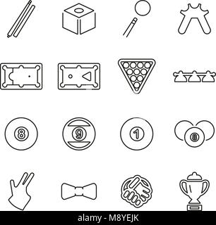 Billiards or Pool Sport & Equipment Icons Thin Line Vector Illustration Set Stock Vector