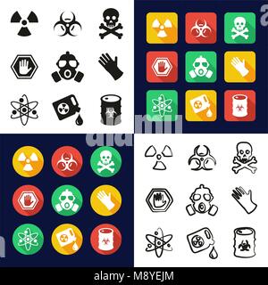 Biohazard All in One Icons Black & White Color Flat Design Freehand Set Stock Vector