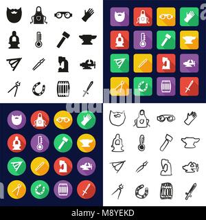 Blacksmith All in One Icons Black & White Color Flat Design Freehand Set Stock Vector