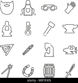 Blacksmith Icons Thin Line Vector Illustration Set Stock Vector