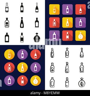 Bottle All in One Icons Black & White Color Flat Design Freehand Set Stock Vector