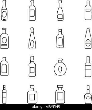 Bottle or Glass Bottle or Liquor Bottle Icons Thin Line Vector Illustration Set Stock Vector