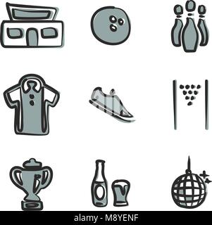 Bowling Icons Freehand 2 Color Stock Vector