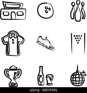 Bowling Icons Freehand Stock Vector