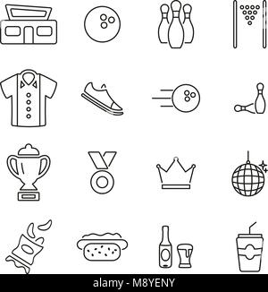 Bowling Sport & Equipment Icons Thin Line Vector Illustration Set Stock Vector