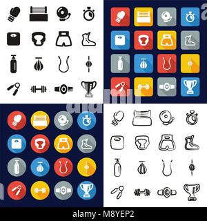 Boxing All in One Icons Black & White Color Flat Design Freehand Set Stock Vector