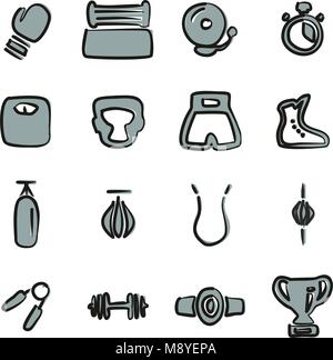 Boxing Icons Freehand 2 Color Stock Vector