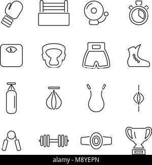 Boxing Sport & Equipment Icons Thin Line Vector Illustration Set Stock Vector