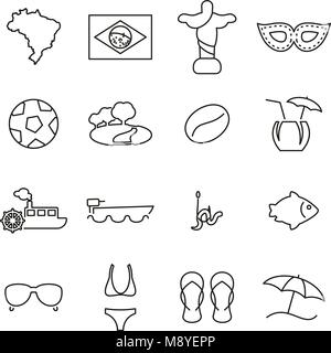 Brazil Country & Culture Icons Thin Line Vector Illustration Set Stock Vector