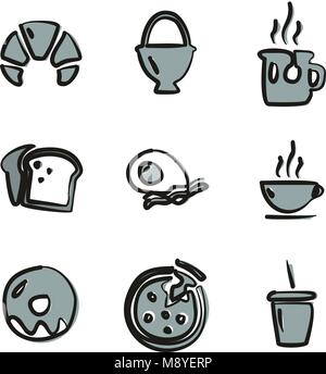 Breakfast Icons Freehand 2 Color Stock Vector