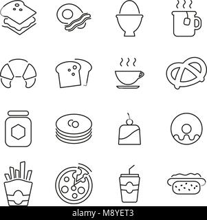 Breakfast or Food or Meal Icons Thin Line Vector Illustration Set Stock Vector