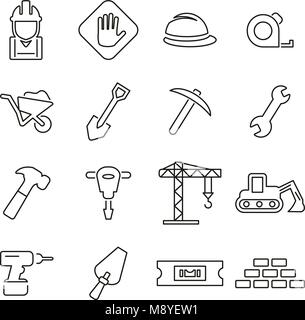 Builders Site or Construction Site Icons Thin Line Vector Illustration Set Stock Vector