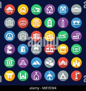 Buildings Icons Flat Design Circle Stock Vector