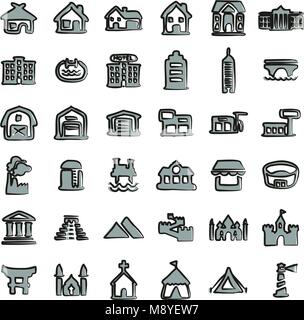 Buildings Icons Freehand 2 Color Stock Vector