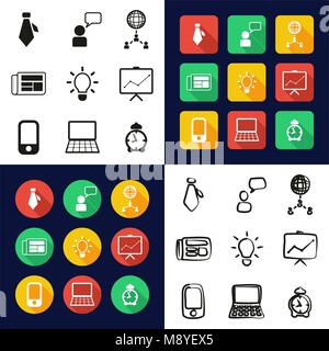 Business All in One Icons Black & White Color Flat Design Freehand Set Stock Vector