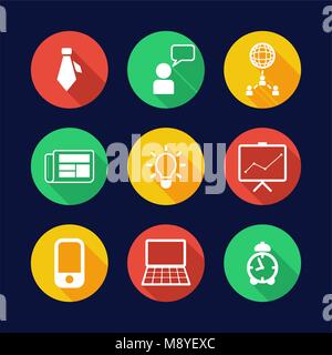 Business Icons Flat Design Circle Stock Vector