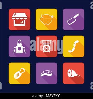 Butcher Shop Icons Flat Design Stock Vector