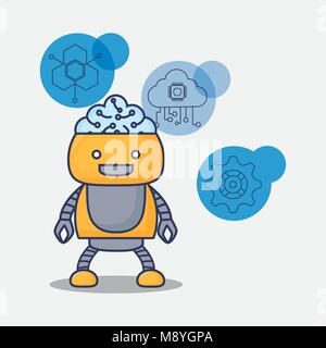 cartoon Robot with artificial intelligence related icons over white background, colorful design vector illustration Stock Vector