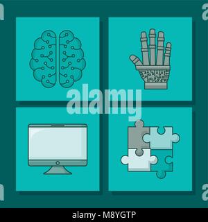 Aritificial Intelligence concept over squares and turquoise background, colorful design vector illustration Stock Vector