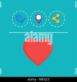 heart with social media related icons over turquoise background, colorful design vector illustration Stock Vector