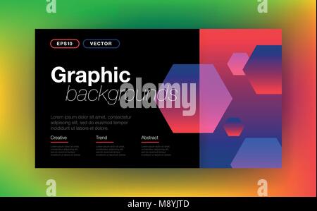 Geometric background with abstract shapes on black background in trendy style. For cover template design or mockup brochure Stock Vector