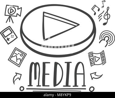 Hand-drawn doodle online media for entertainment. Vector illustration. Stock Vector