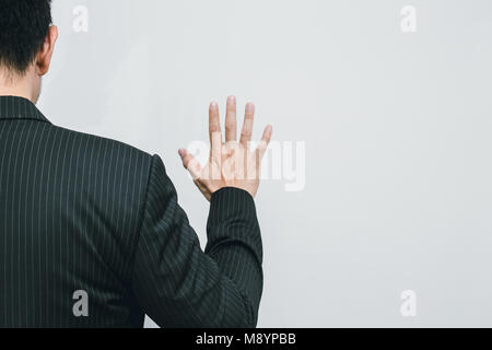Business man hand show number 5 view from back with space for text Stock Photo