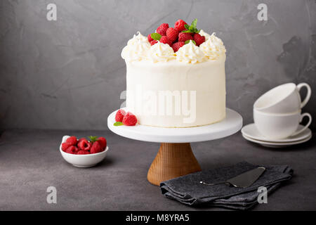 Vanilla raspberry cake with white frosting Stock Photo