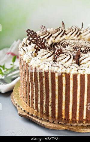 Tiramisu cake with chocolate decor Stock Photo