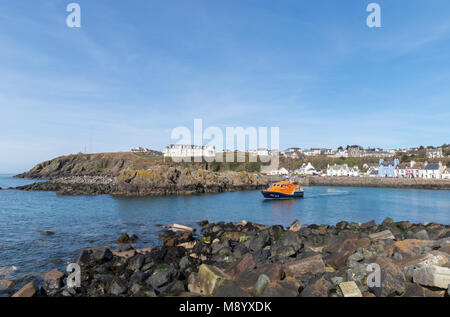 Lifeboat leaving Portpatrick harbour, Dumfries and Galloway, Scotland Stock Photo