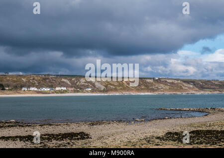 Looking across to Horton from Port Eynon Beach Gower south Wales Stock Photo