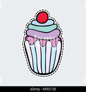 Colorful cupcake in patch style. Clip Art for sticker or pin. Stock Vector