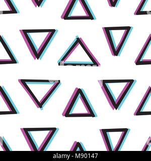 Seamless decorative pattern with hand drawn geometry shapes. 3d stereoscopic effect Stock Vector