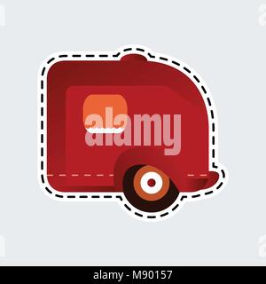 Vintage camping trailer in patch style. Clip art for sticker or pin. Stock Vector