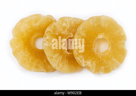 Dried and candied pineapple rings isolated on white background Stock Photo