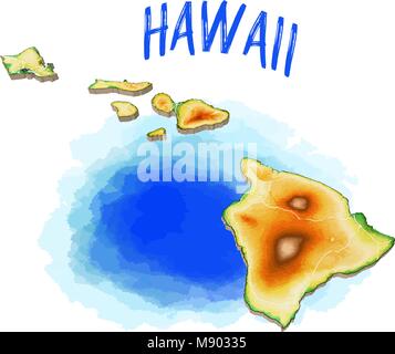 3D Map of Hawaii - Topographic Vector Illustration. Use for Travel Marketing and Print Production. Stock Vector