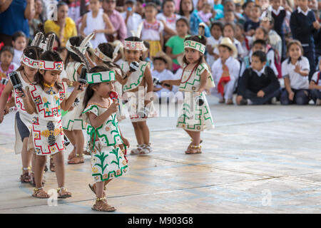 San Juan Teitipac, Oaxaca, Mexico - Children and youth perform during the town's Linguistic and Heritage Fair. The purpose of the fair was to preserve Stock Photo