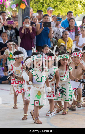 San Juan Teitipac, Oaxaca, Mexico - Children and youth perform during the town's Linguistic and Heritage Fair. The purpose of the fair was to preserve Stock Photo